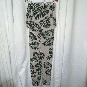 Tanoa Green & Beige Leaf Design Sleeveless Jumper Women 1X Polynesian Hawaiian